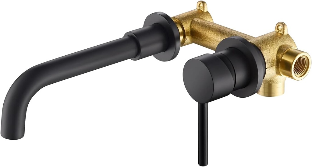 Wall Mounted Bathroom Faucet Black，360° Rotating Nozzle, Solid Brass with Single Handle Coarse Valve