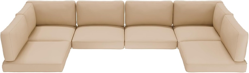 14Pcs Outdoor Furniture Replacement Cushions, Fits 6-seat Sectional Rattan Conversation Set, Patio Water-Resistant Replacement Sofa Cushions (Khaki)