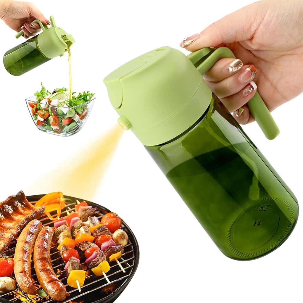 2 In 1 Oil Sprayer, 16oz/470ml Olive Oil Dispenser Bottle Glass Oi l Spray Bottle with 12 Labels, Kitchen Oi l Dispenser with Spray and Pour for Cooking, Air Fryer,BBQ(COLOR:green)