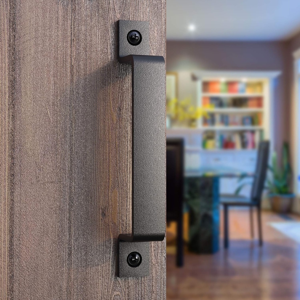 8 Inch Rustic Barn Door Handle Pull - Black Steel Pull for Sliding Doors, Gates, Garages, Sheds, Fences, Closets, Pantries - Indoor and Outdoor Use - Easy Install