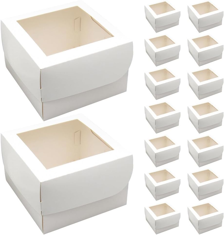 25pcs Bakery Boxes With Window Cookie Treat Boxes Cake Carriers For Cupcakes Valentine'S Day Mother'S Day Christmas Holiday Gatherings White 4 Inches
