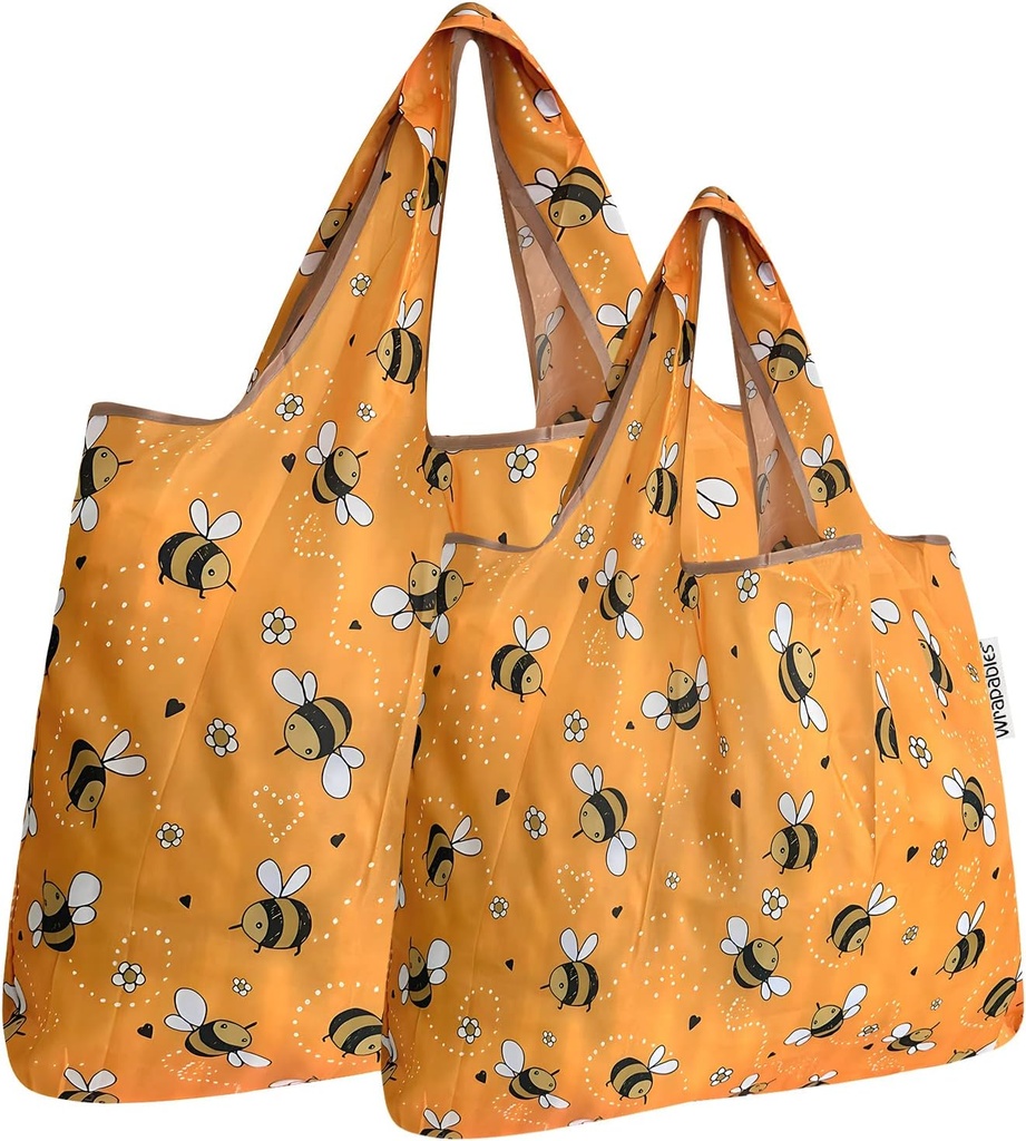 allydrew Large & Small Foldable Tote Nylon Reusable Grocery Bags, Set of 2