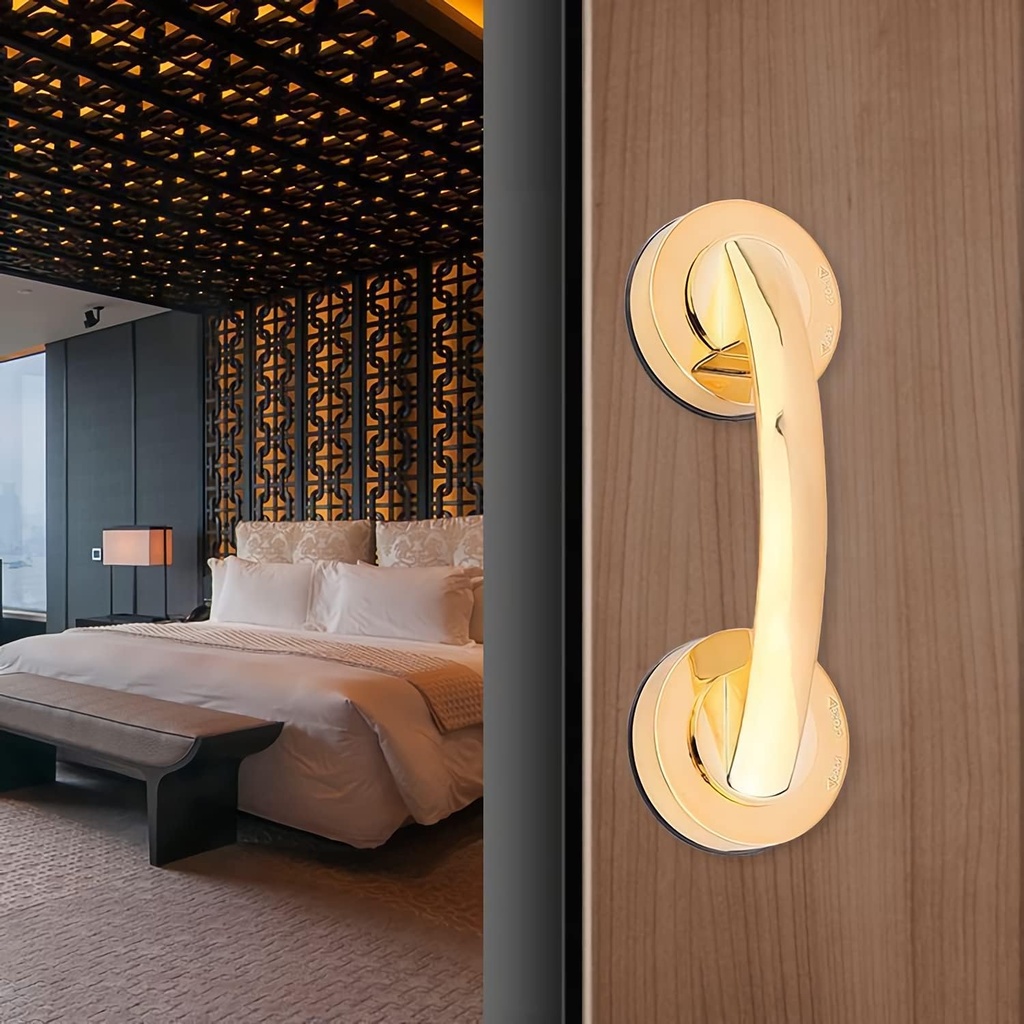 Glass Door and Window Handle, Suction Cup Bathroom Sliding Doors Handles, Non-Porous Handles Shower Grab Bars, Cabinets and Wardrobes Non-Marking Handle (Gold)