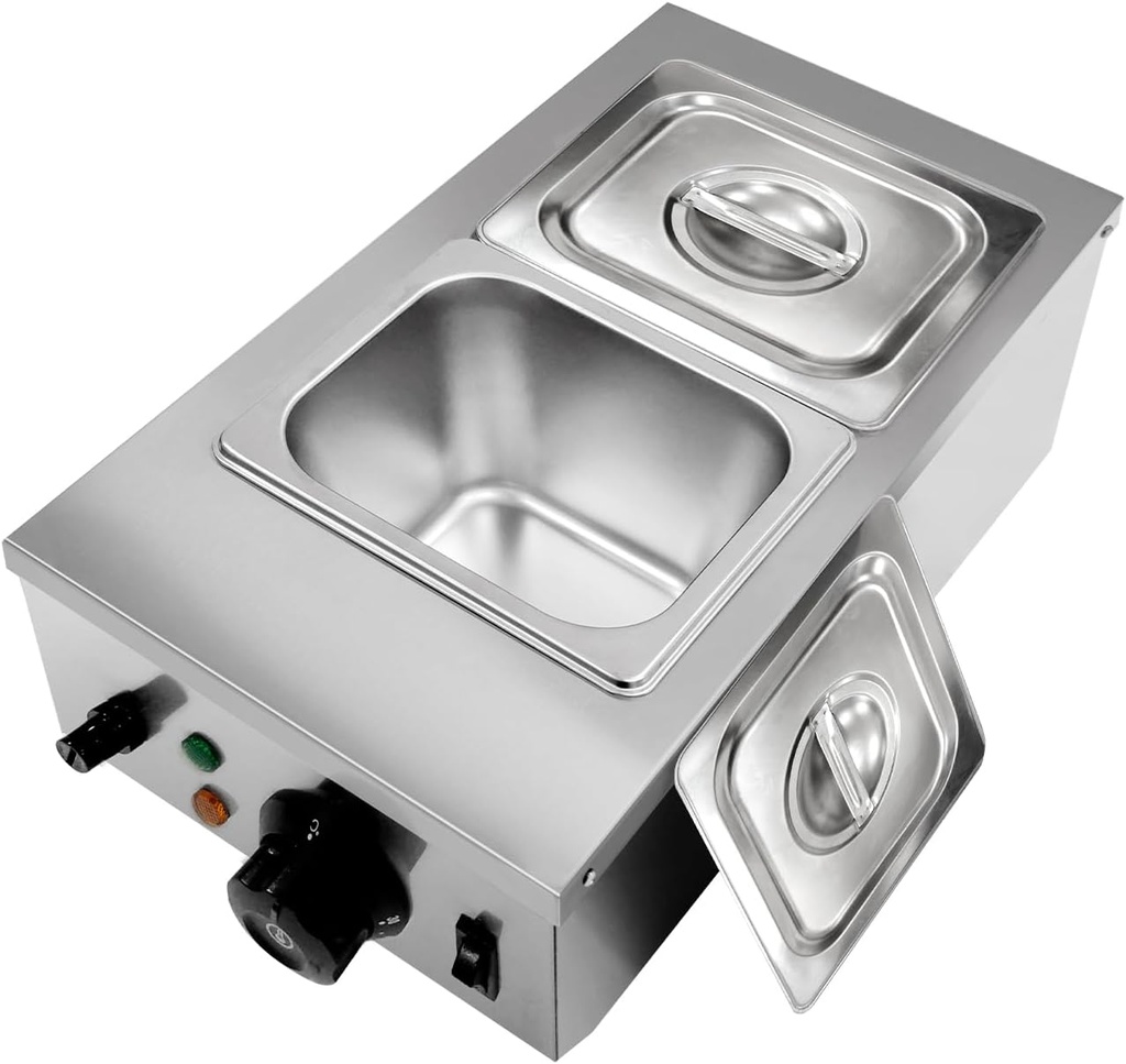 2 Tanks Chocolate Melter, Chocolate Tempering Machine with Lid and Temperature Limiter, Electric Chocolate Melting Pot for Milk Coffee Cheese, 800W