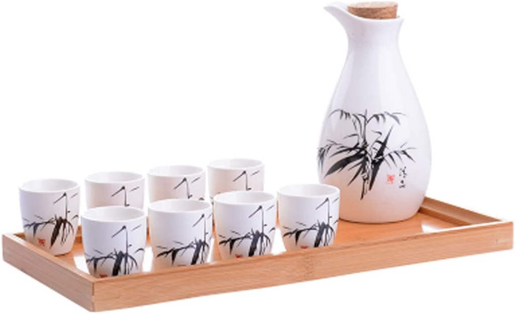 ZEALMAX Set of 9 Chinese Japanese Sake Set, Wine and Tea Art, Beautiful Sake Jugs and Wine Glasses Set, Classical Style B