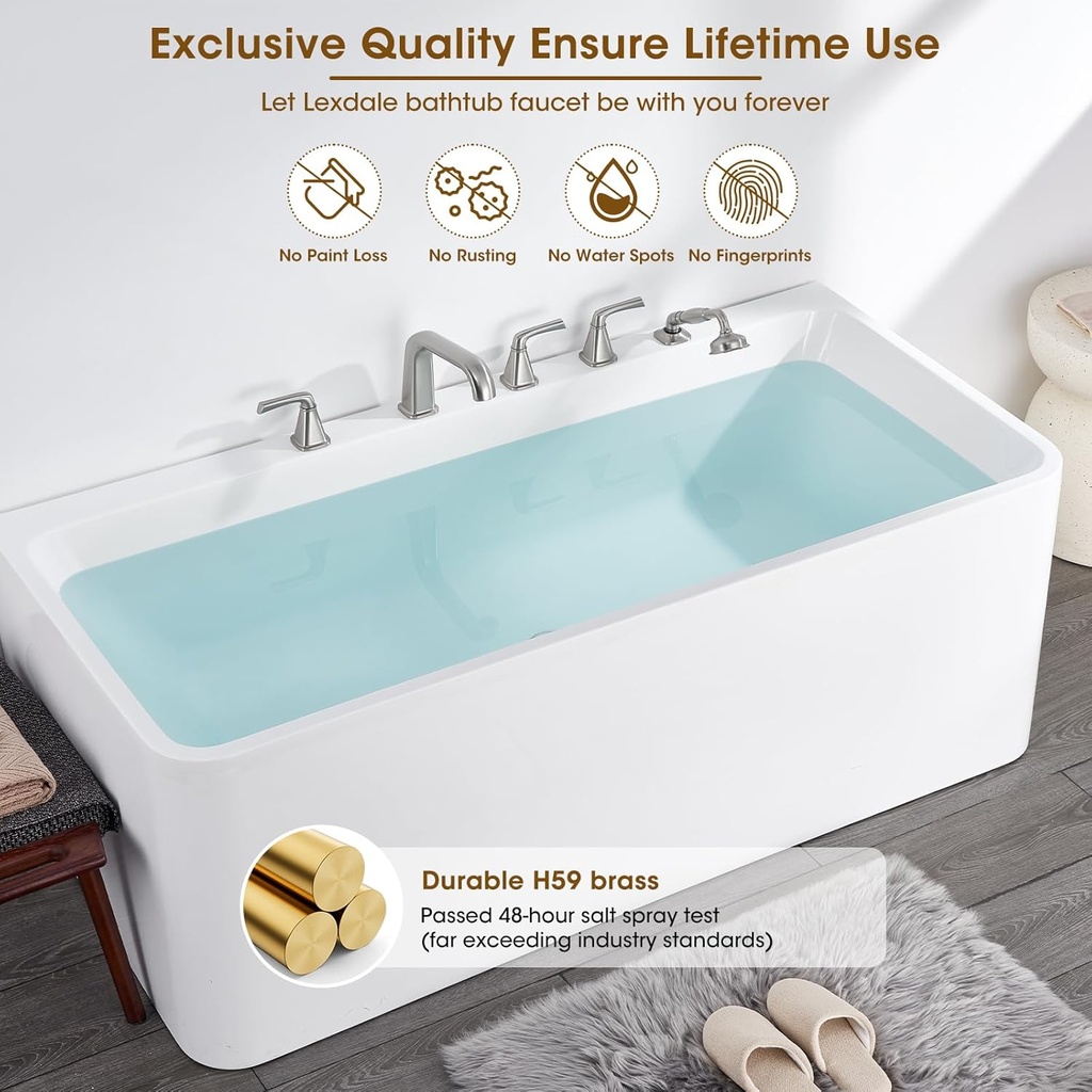 Roman Tub Faucet with Sprayer, Garden Tub Faucet with Valve, Brass 5 Hole 3 Handle, Widespread Deck Mount Tub Filler with Diverter, High Flow Bathtub Faucet with Hand Shower Brushed Nickel