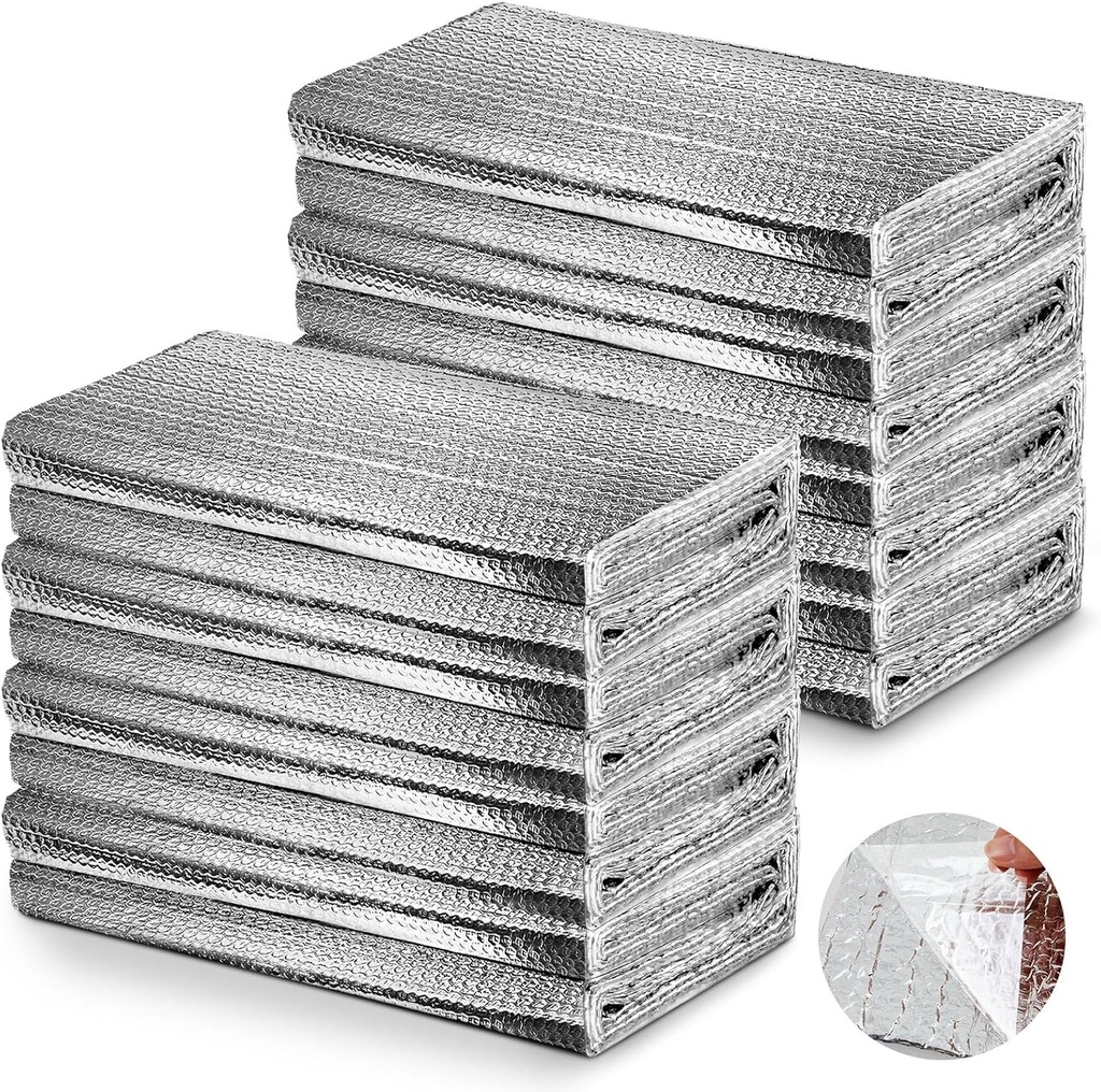 16 Pack 24'' x 48'' Self-Adhesive 2 Car Garage Door Insulation Panels Kit Bulk 0.2' Thick Double Bubble Insulation Set with Adhesive Backing Reflective Aluminum Sheet Radiant Barrier for Attic Wall