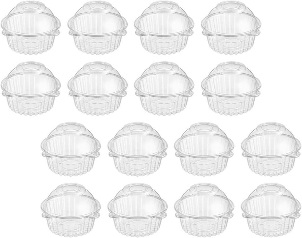 KICHOUSE 60pcs Transparent Plastic Cake Containers Disposable Dessert Wrapping Boxes for Cakes Cookies and Fruits Sturdy and Convenient Packing for Baking and Gifting