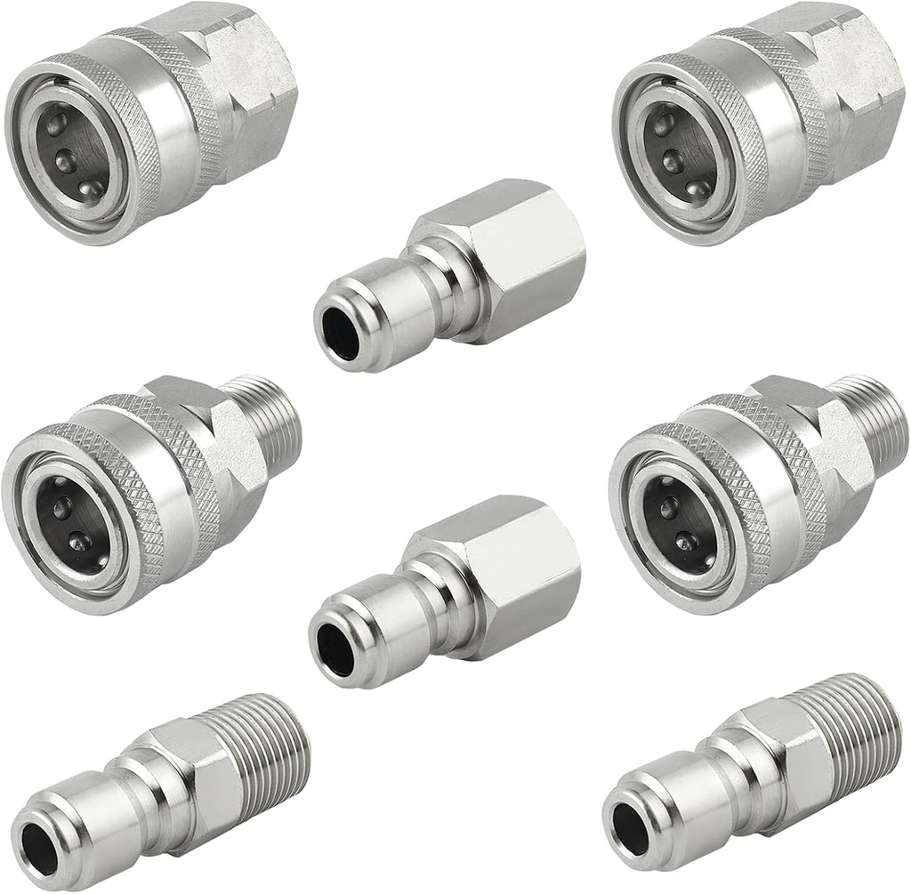 Pressure Washer Quick Connect 3/8 Inch, Pressure Washer Fittings, Stainless Steel Adapter Set, Female and Male Thread, 8 Pieces