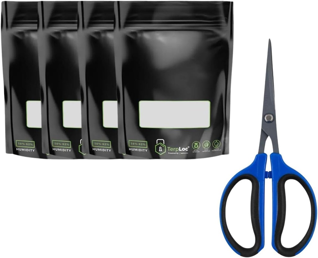 Happy Hydro Trimming Kit with Grove Bags - Teflon-Coated Scissors & 4x 1oz Windowed TerpLoc® Storage Bags