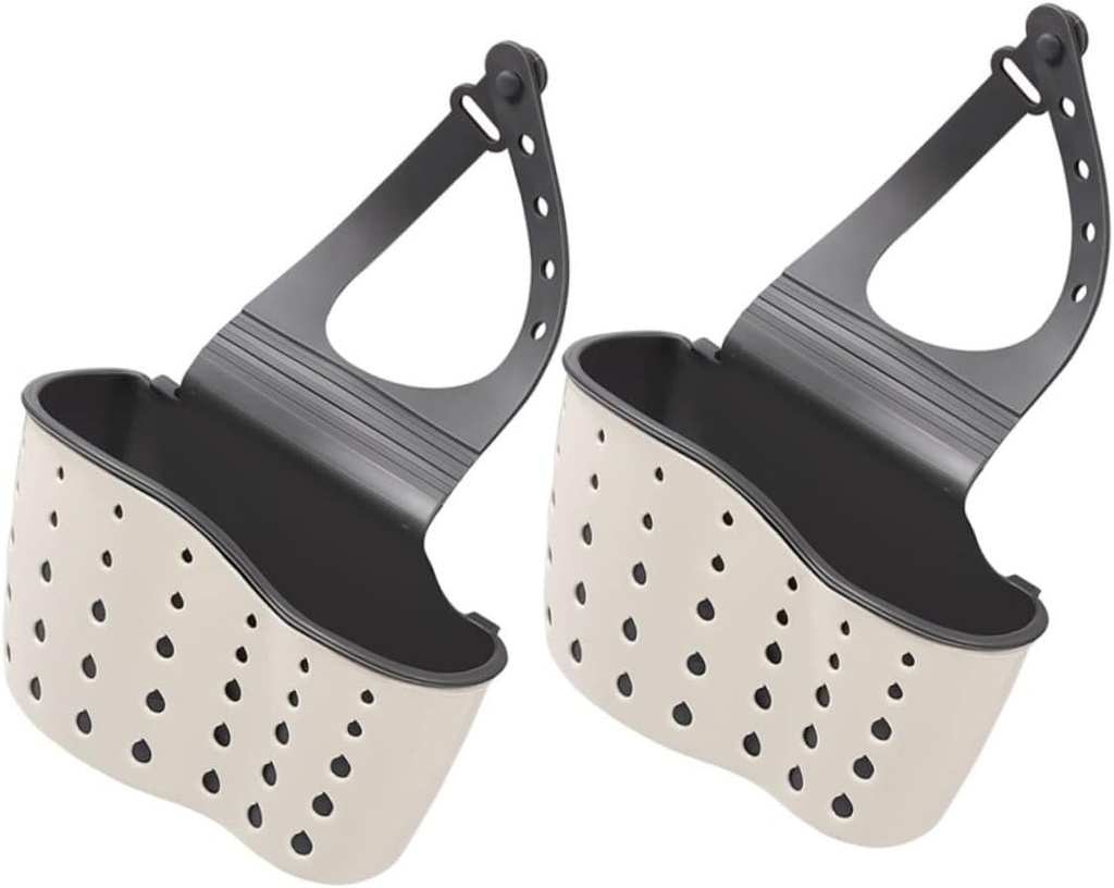 2-Piece Hanging Kitchen Sink Basket Set Thickened Plastic Drain Strainer Adjustable Straps Corner Sink Organizer for Sponges and Dish Soap