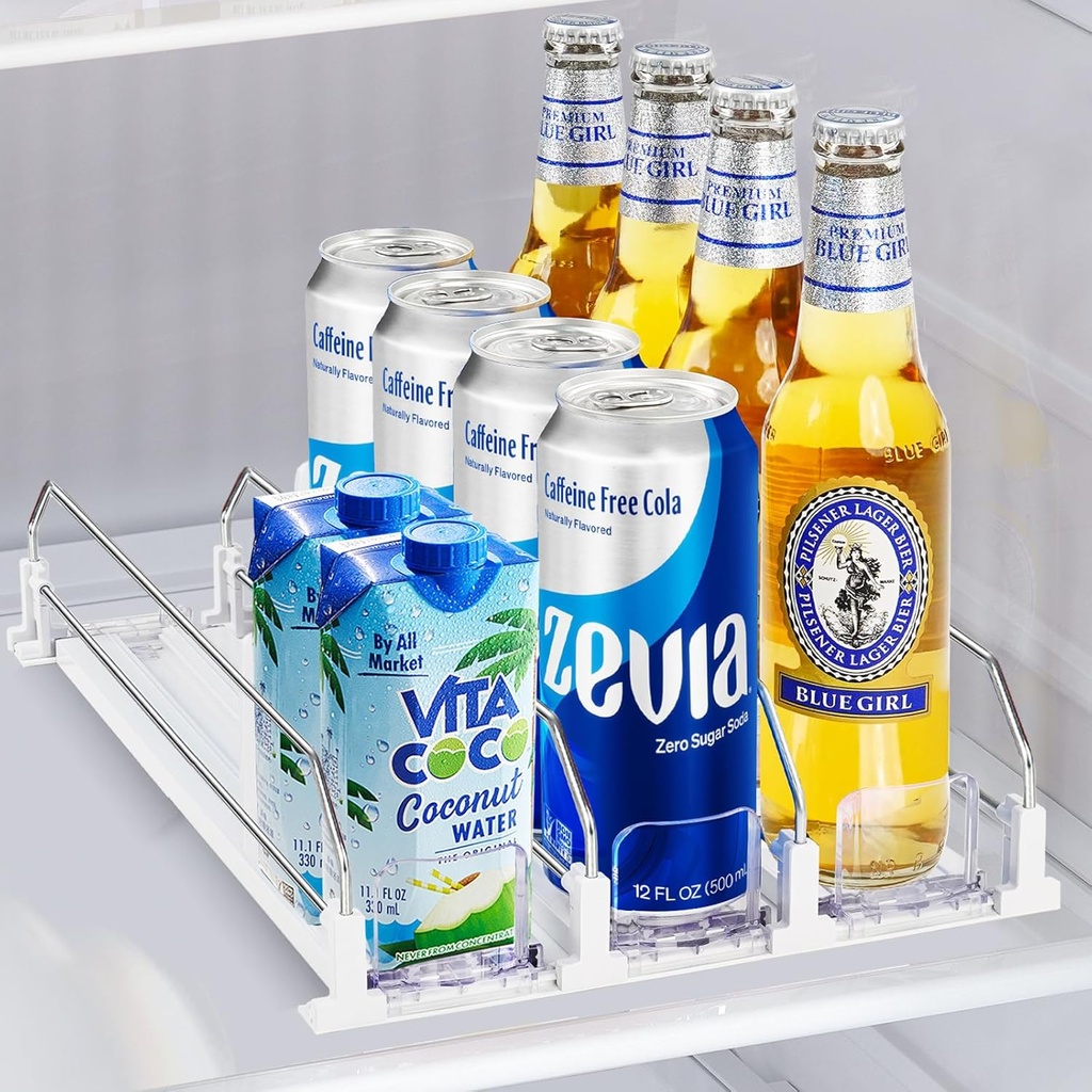 Drink Organizer for Mini Fridge, Sunoyar Automatic Pusher Drink Dispenser for Refrigerator, Soda Can Organizer for Beer Beverage, Holds up to 12 Cans 3Row (Depth12.2" xWide9.9")