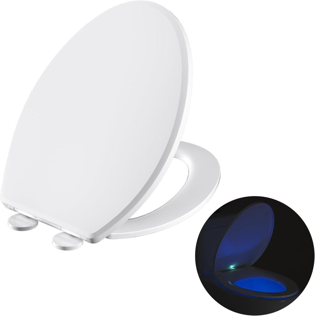 Elongated Toilet seat with Buit-in Night Light,Oval Toilet Seat with Soft Slow Close,Oblong Toilet Seat Plastic Replacement