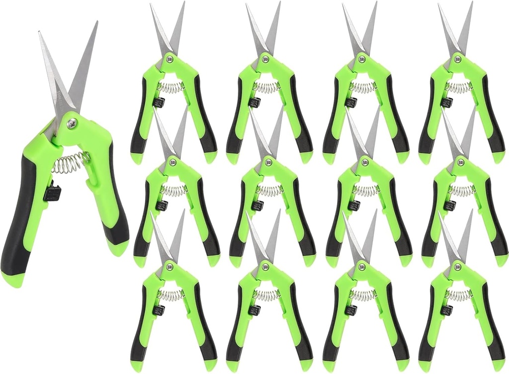 JEUIHAU 12 Pack 6.5 InchesPruning Shears Trimming Scissors, Gardening Hand Pruning Shears with Straight Tip Stainless Steel Blades, Micro Tip Pruning Snips for Trimming Garden Herb Plant Flower, Green