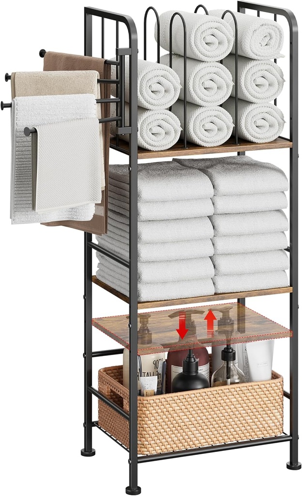 Towel Rack Free Standing 3-Tier M-Shaped Detachable Dividers, 4 Rotatable Bars Fast Drying, Pool Towel Rack, Space-Saving Towel Storage Organizer, Bath Towel Shelf for Home, Poolside Patent Pending