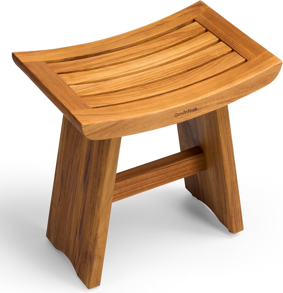 Premium 18" Teak Shower Bench, Waterproof Teak Shower Stool, Wooden Stool for Bathroom, Teak Wood Shower Seat Chair for Shower Storage Shelf, 300 Lbs Capacity, Provides Safety