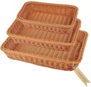 Poly Wicker Woven Bread Basket, Tabletop Food Serving Baskets Trays for Fruits Vegetables and Snacks, Restaurant Hotel Kitchen Serving Display Imitation Rattan Brown (3 Pack)
