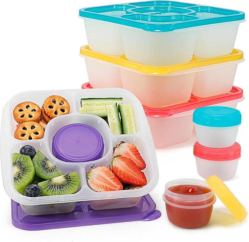 Caperci Original Bento Snack Box Containers for Kids & Adults - Lunchable Food Containers 5 Compartments with 4 Leakproof Small Containers, BPA-Free, Set of 4 (Brights)