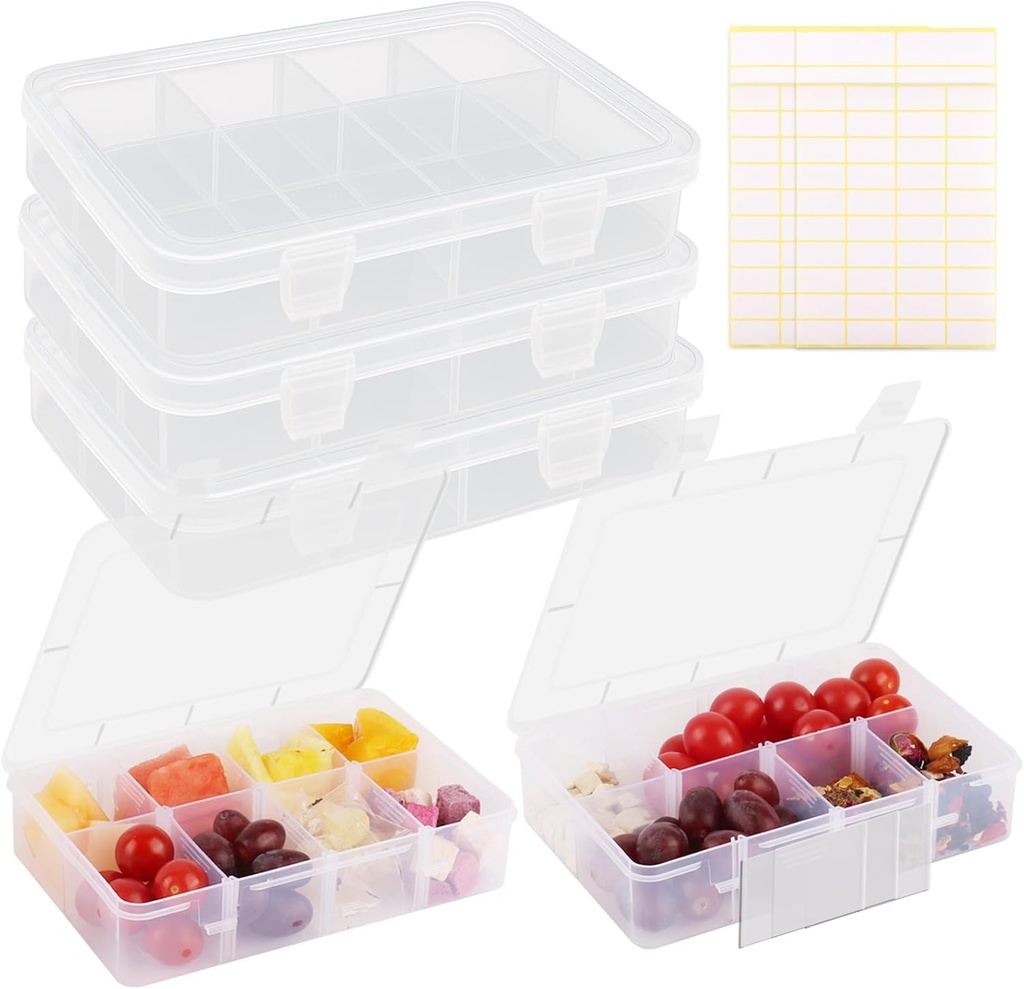 5 PCS Snack Box with 8 Compartments, Detachable Clear Travel Snack Boxes Organizer, Reusable Food Storage Box