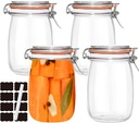 32 oz Pickling Jars with Airtight Lids,4 Pack Airtight Glass Pickle Jars Wide Mouth,Air Tight Glass Storage Containers for Canning,Pickling,Fermenting
