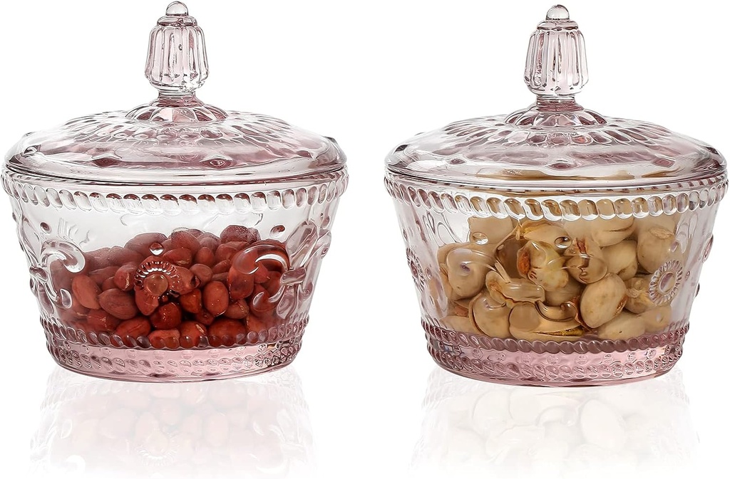 G Candy Jars with lids set of 2 Small Embossed Glass Candy Dish Bowl Jewelry Box Food Decorative Cute Jar Multi-purpose Decorative Jar Seasoning Glass Candy Jar