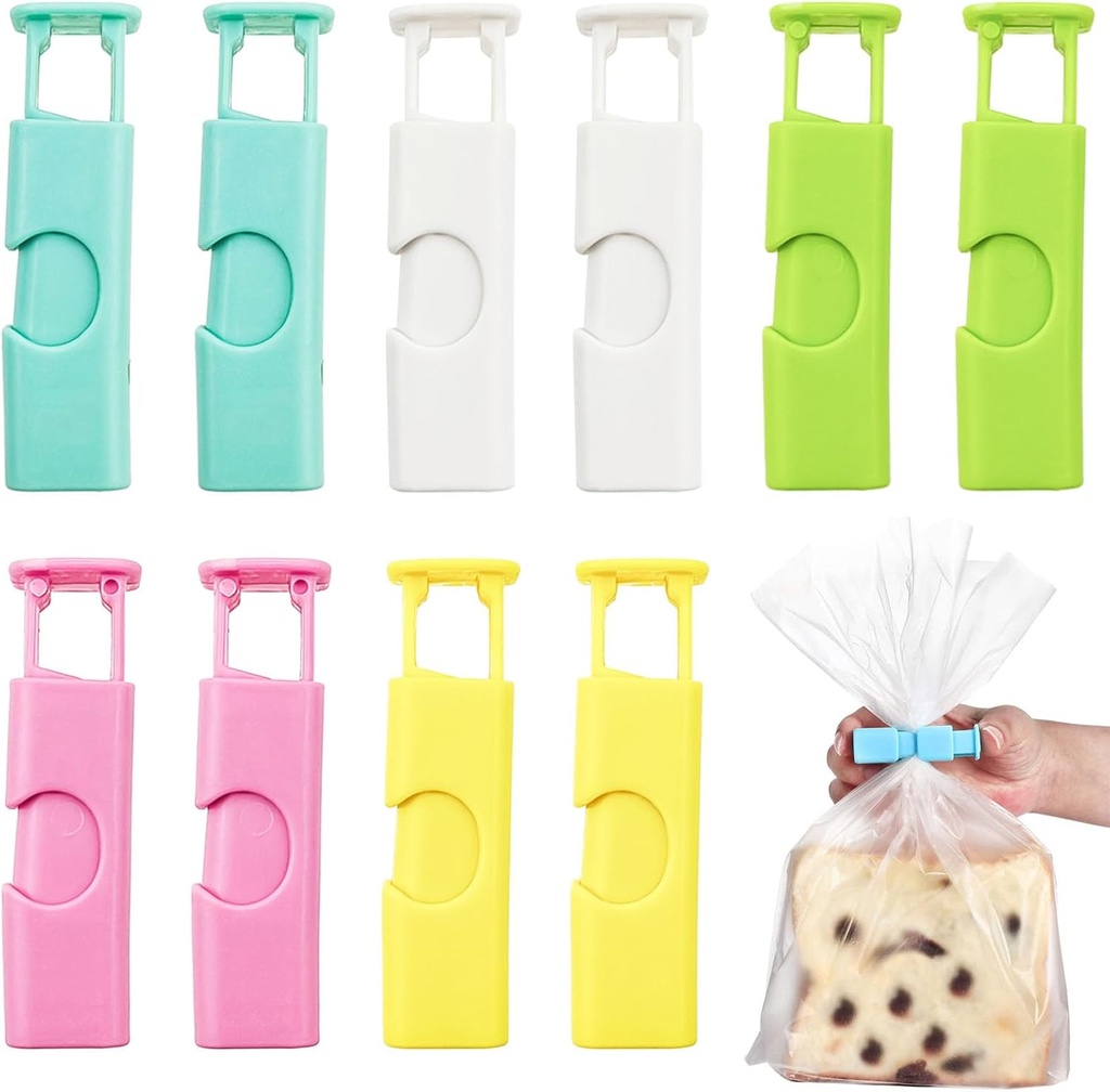 10PCS Food Clips, Bread Bag Clips, Reusable Grocery Bag Sealing Clips, Non-Slip Plastic Grip Sealing Bag Clips, Easy Squeeze Lock & Release, Multipurpose Bag Clips for Snack & Bread Seal