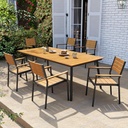 7 PCS Outdoor Table and Chairs Set, 82.7 inchs Patio Dining Set with 6 Armrests Chairs, Outdoor Furniture Set with Umbrella Hole for Deck Garden Backyard