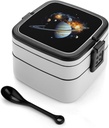 Planet Jupiter Bento Box Adult Lunch Box All-in-One Lunch Containers with Removable Compartments Double Layer Bento Lunch Box with Spoon And Handle Stackable Lunchbox