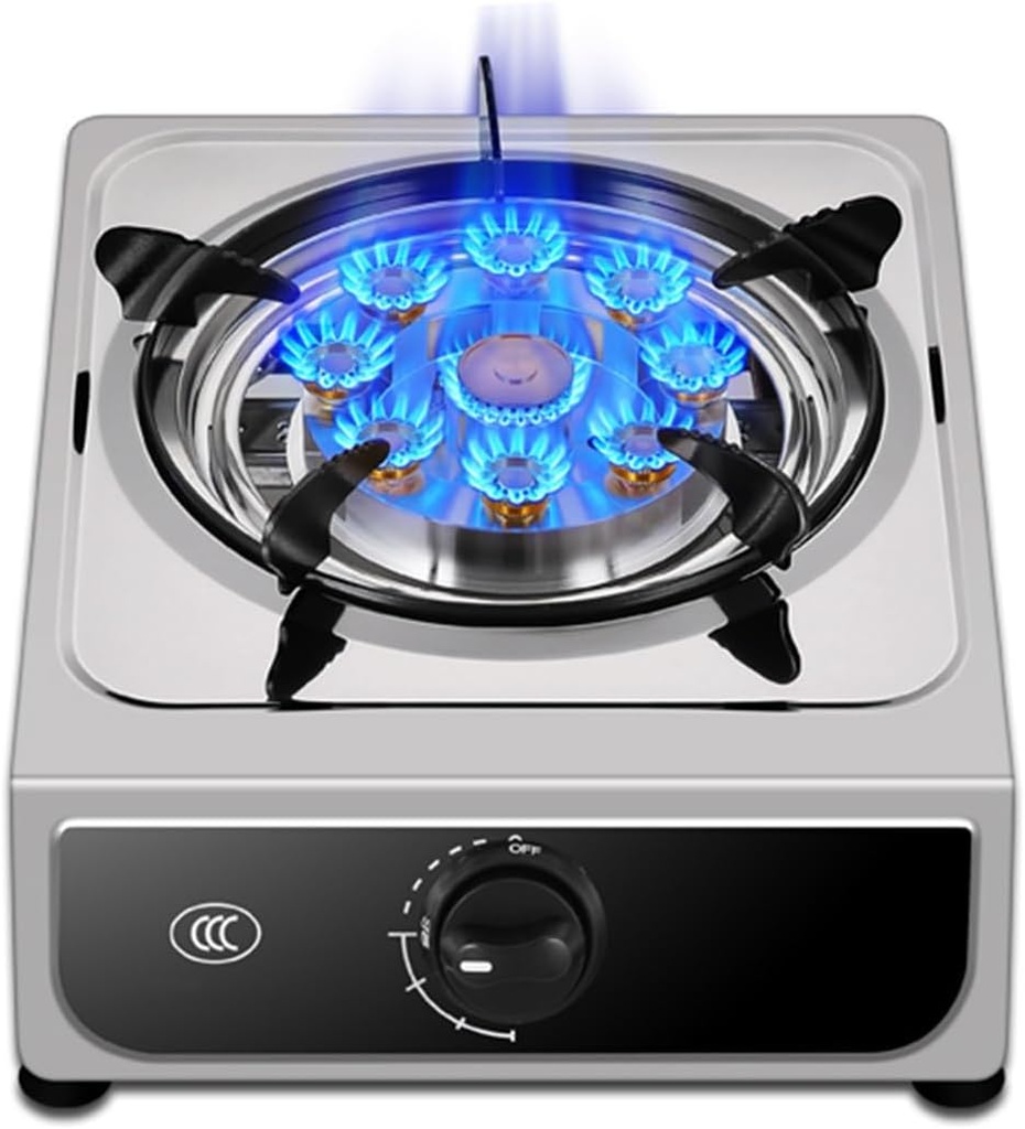 Single-burner Gas Stove,NG/LPG Suitable For 5.2kw,Nine-burner Stainless Steel Tabletop Stove,No Black Pot for Home Party Picnic(NG)