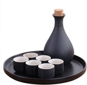 6 Pieces Sake Set, Japanese Black Ceramics Wine Glasses with Ceramic Tray, Traditional Crafts Cups, for Cold/Warm/Hot Sake/Shochu/Tea-Dinnerware Sets