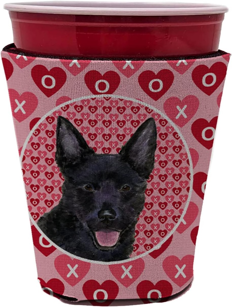 Caroline's Treasures SS4498RSC Australian Kelpie Hearts Love Valentine's Day Red Cup Hugger Cup Cooler Sleeve Hugger Machine Washable Drink Sleeve Hugger Collapsible Insulator Beverage Insulated Holde