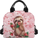 Girl Lunch Bag Pink Strawberry Sloth Pattern Insulated Lunch Bags Tote for Girls Back School Toddler Lunch Boxes Preschool Teen Lunch Boxes Picnic Camping Food Cooler Lunch Case With Strap