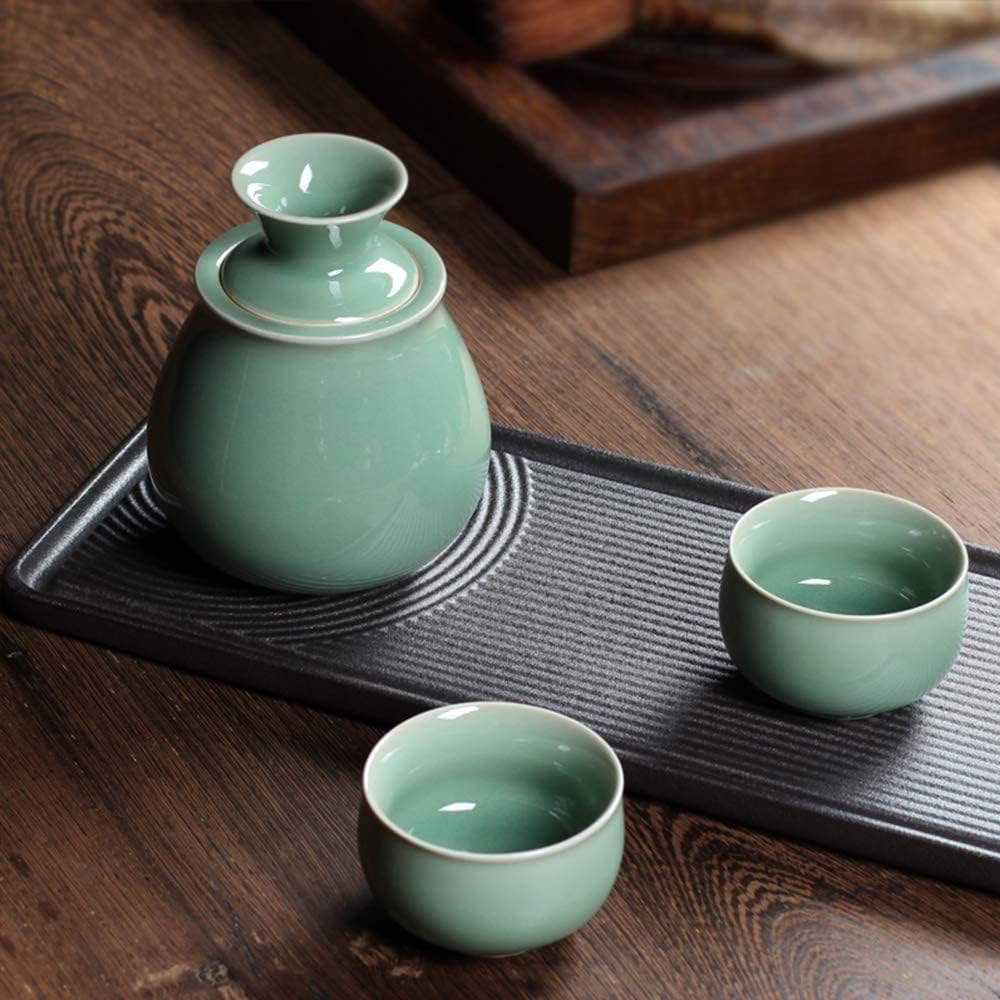 Sake Cup Set Sake Set Japanese 4 Pieces Elegant Celadon Wine Glasses with Gift Box Include 1 Pc Sake Pot 2 Pc Sake Cups