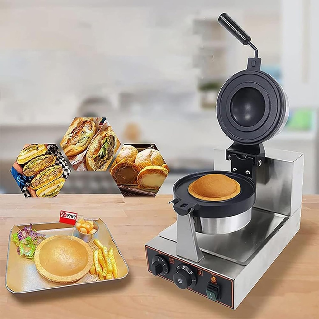 Commercial Waffle Maker for Hamburgers, 180° Rotation Non-Stick Material Plate, Temperature Control 50-300℃, for Home Kitchen, Breakfast, Snack,A