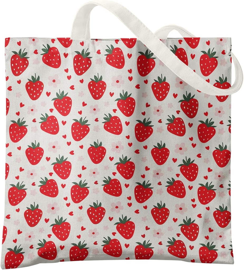 Strawberry Reusable Canvas Tote Bag, Cute Tote Bag