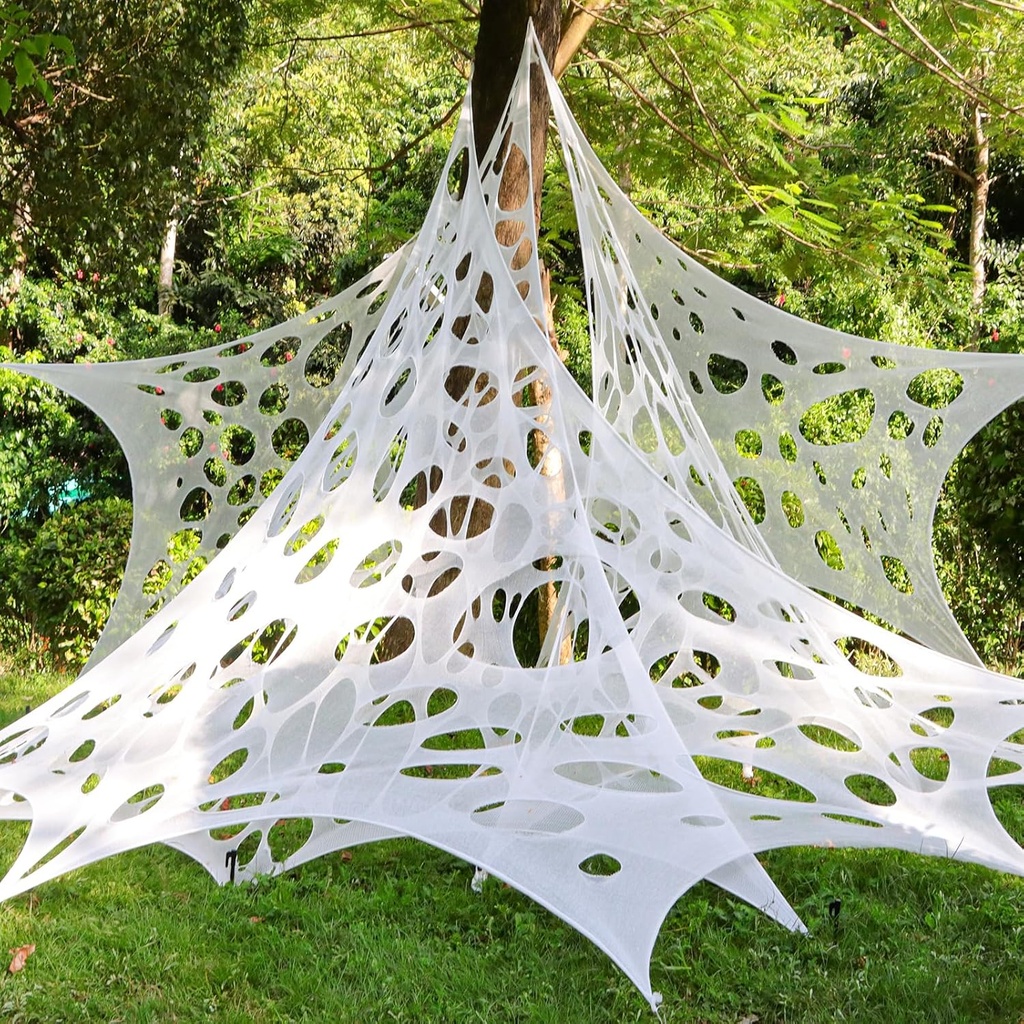 Spider Web Halloween Decorations Outdoor - Giant Stretchy Halloween Spider Web Decor - Netting Spider Webbing Bulk - Cut-Your-Own Gauze Cobwebs for Halloween Decor Indoor Party Decor