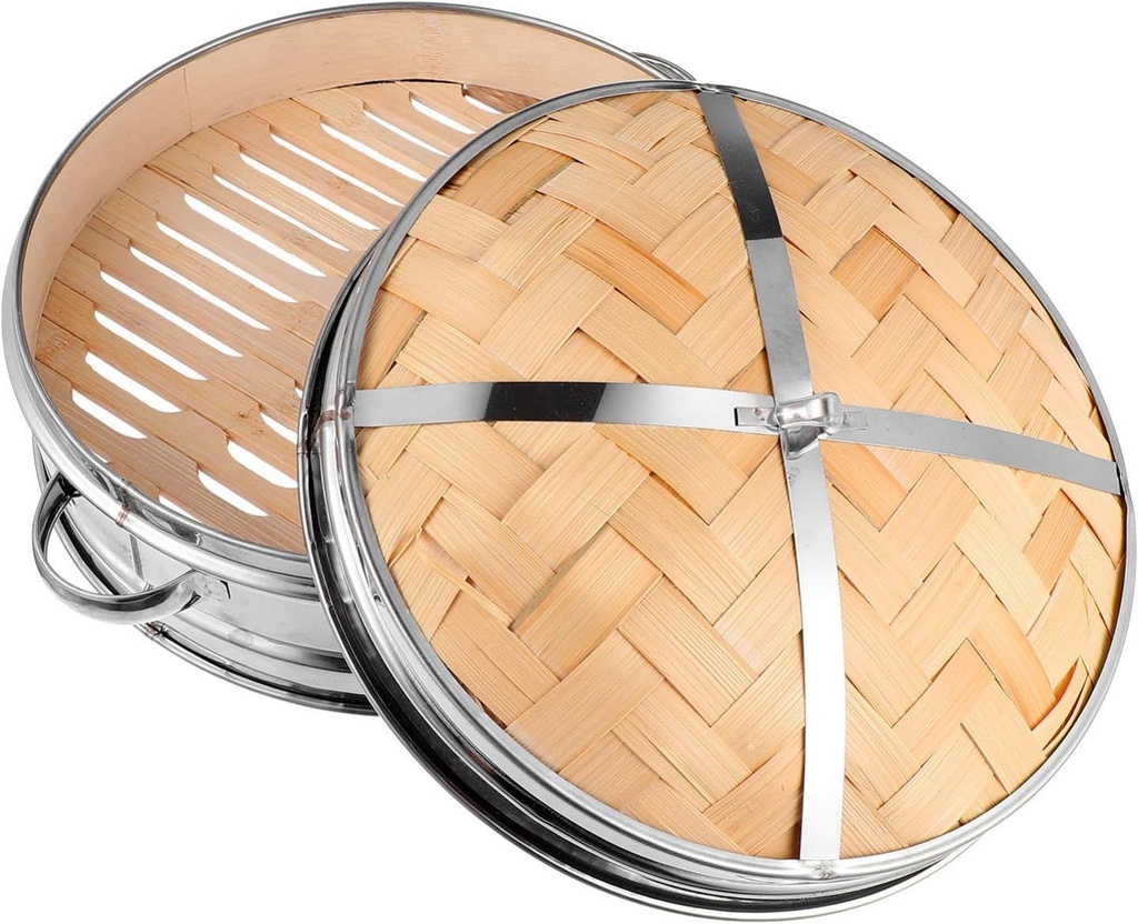 YARDWE 1 Set Stainless Steel Food Steamer Bamboo Steamer Kitchen Steamer with Lid Basket Egg Steamer Rack Metal Egg Steam Rack for Home Restaurant Kitchen 30cm