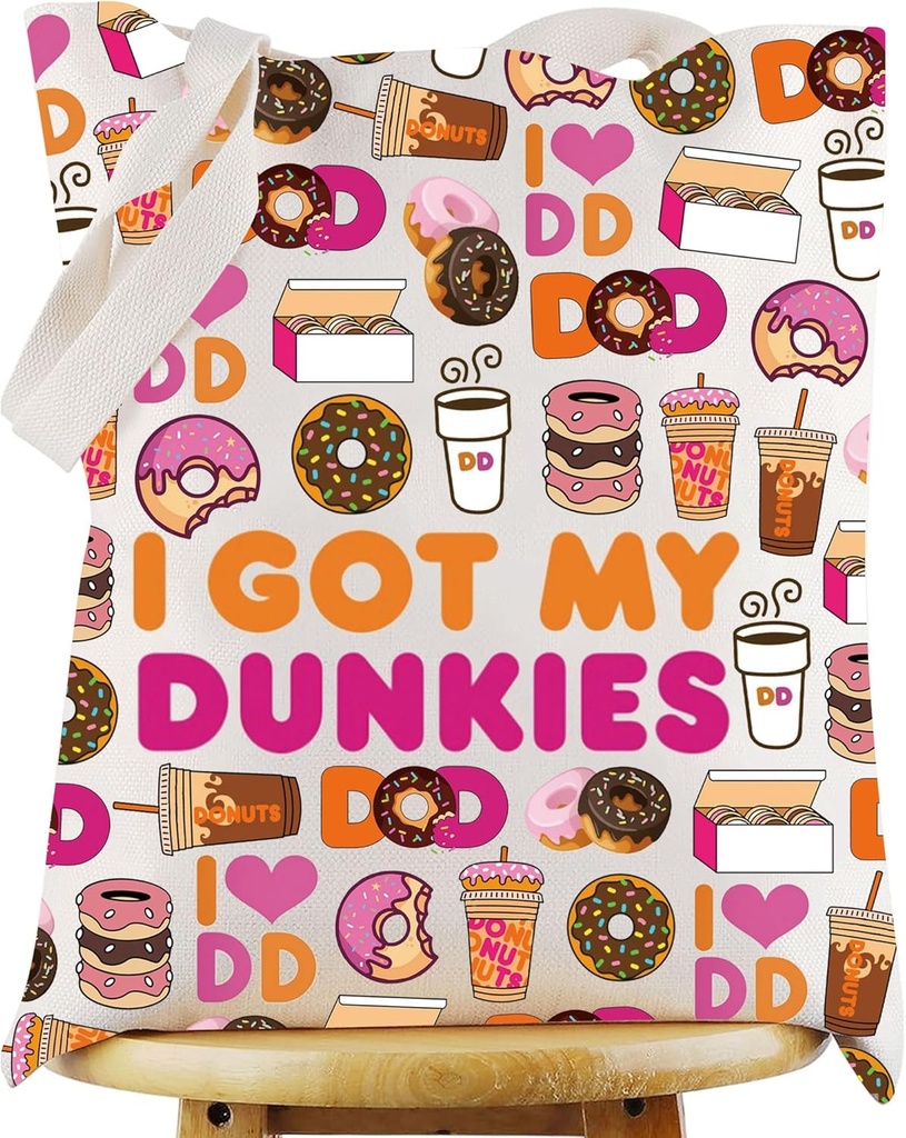 WZMPA Dunkie Junkie Tote Bag Donuts Baker Gift I Got My Dunkies Shopping Grocery Bag Coffee Junkie Merchandise