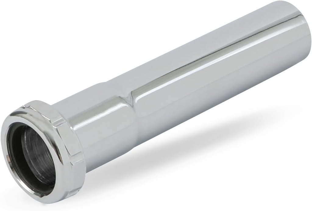 Highcraft 1-1/4” x 12” Slip Joint Extension Tube Chrome Plated Brass Extension Tube 17-Gauge for Bathroom Sink Tubular Drain Applications, Includes Nut and Washer