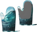 Ocean Green Wave Surf Silicone Insulated Oven Mitts,Oven Glove High Heat Resistant,for Cooking Barbecue,Microwave