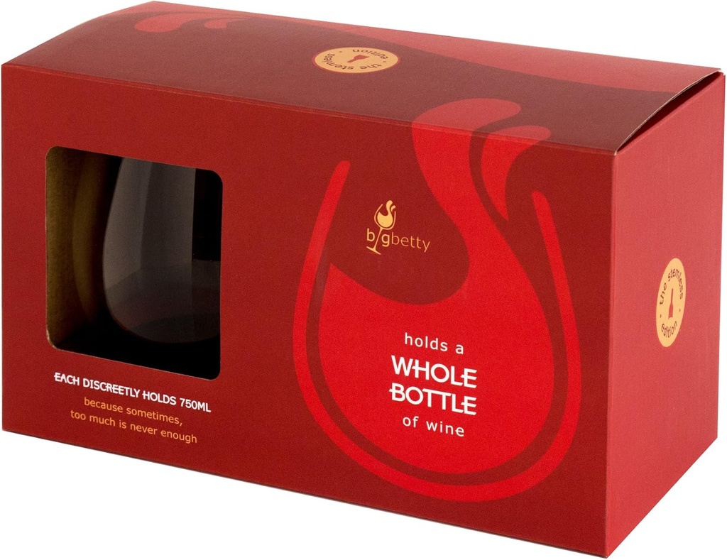 Premium XL Stemless Jumbo Wine Glass Set – Oversized Wine Glasses, Each Holds an Entire Whole Bottle of Wine or Champagne – Elegant Glassware Set of 2 - Clear