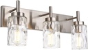 BONLICHT Brushed Nickel Vanity Light Modern 3 Light Bathroom Lighting Fixture Over Mirror with Clear Hammered Glass Shade, Industrial Indoor Farmhouse Wall Mounted Lamp for Powder Room Kitchen Hallway
