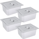 4 Pack 6"Deep Hotel Pan With Lids, Steam Table Pans, Hotel Food Pan Stainless Steels, 1/2 Size, Rounding And Curling, Lid Handle, For Catering Parties, Barbecues, Baking, Cakes, Pies