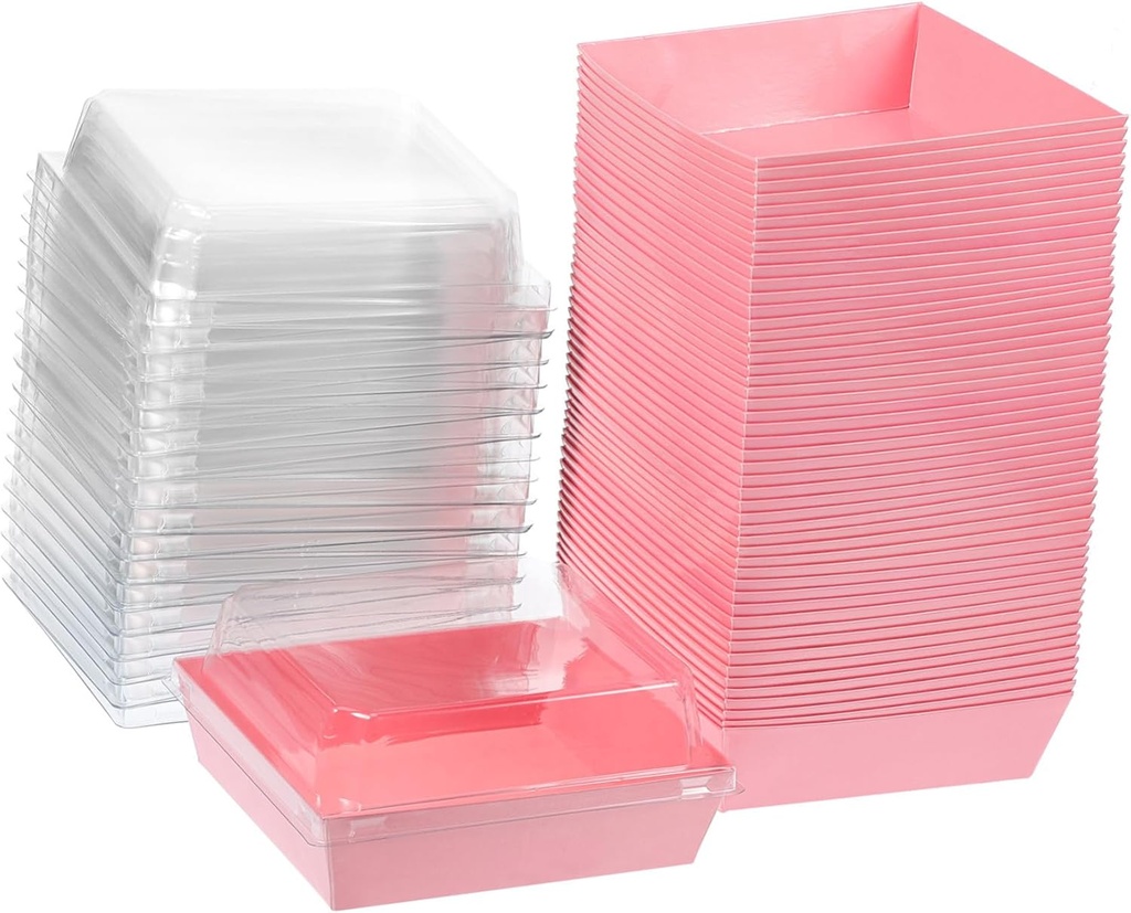 50pcs Pink Pastry Boxes Extra Large Bread Container Lids Dessert Containers for Treats Bakery Supplies