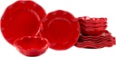 Certified International Perlette Red Melamine Dinnerware Set – 12-Piece Scalloped Plates & Bowls, Vibrant Glossy Finish, Elegant Beaded Rim, Durable & Lightweight – Service for 4, Indoor/Outdoor Use