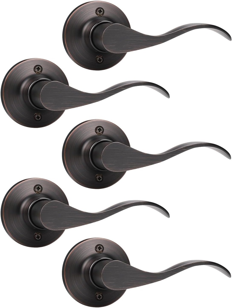 Mengico 5 Pack Single Sided Dummy Door Handle, Oil Rubbed Bronze Interior Door Lever, Right Handled Dummy Knobs for Closet, Non-Turning Interior Push/Pull Door Knob