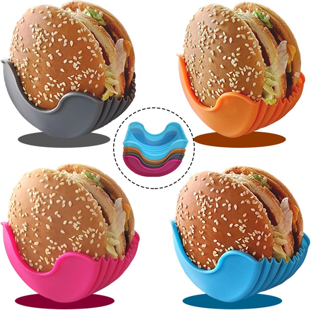 4 Pcs Retractable Burger Holders Hamburger Sandwich Fixed Box Clip Rack, Retractable Reusable Silicone Container