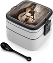 Guitar Pictures Bento Box Adult Lunch Box All-in-One Lunch Containers with Removable Compartments Double Layer Bento Lunch Box with Spoon And Handle Stackable Lunchbox