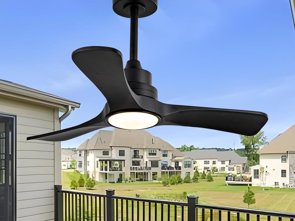 36 Ceiling Fans with Lights,Small Ceiling Fan with Light and Remote Control Reversible 3CCT Dimmable, Noiseless Ventilation Fan,Wooden 3 Blade Ceiling Fan for Bedroom Indoor Outdoor(Black Fan)