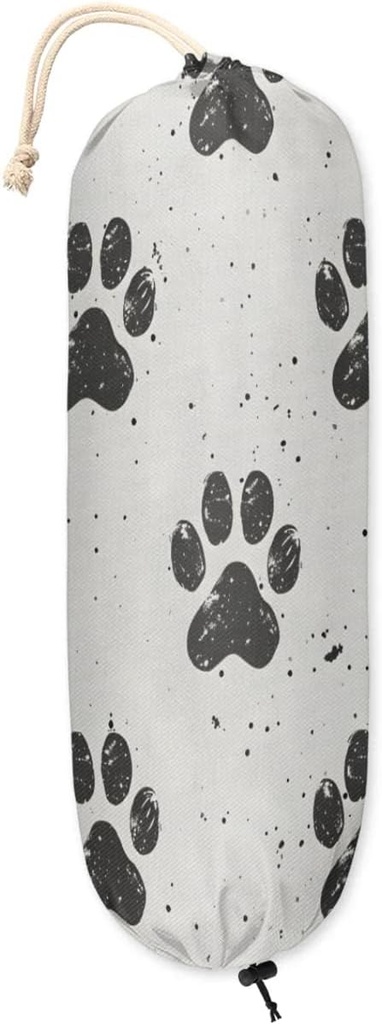 Paw Prints Plastic Bag Holder Grocery Bag Storage Dispenser Wall Mount Washable Reusable Trash Garbage Bag Organizer for Home Kitchen Camper